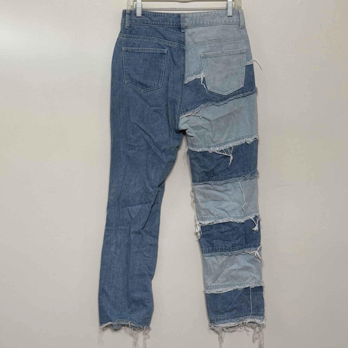 SHEIN Y2K Casual Washed Wide-Leg Baggy Jeans Patchwork Frayed Sz 10