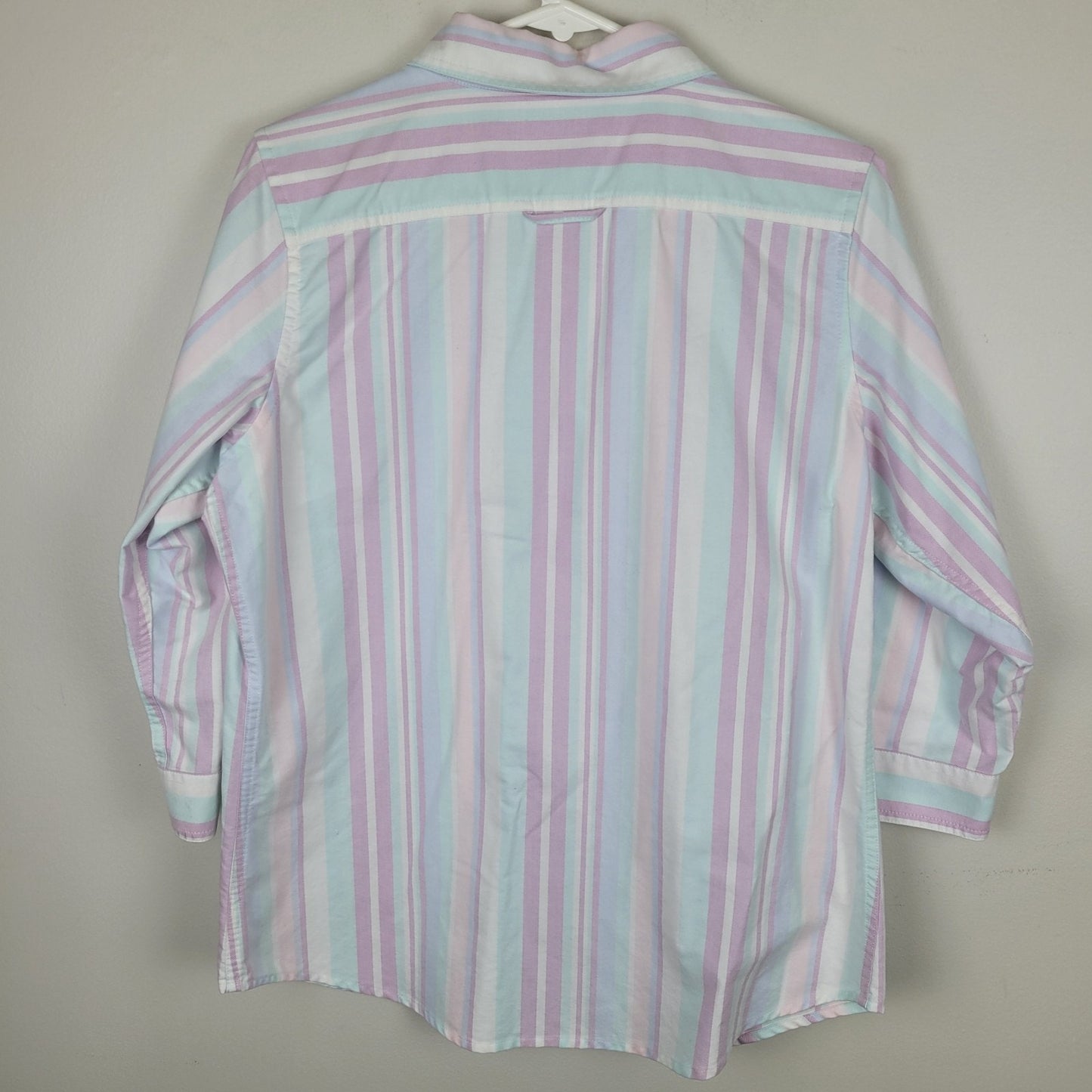 L.L. Bean Womens Medium Cotton Button Up Shirt Pastel Stripe 3/4 Sleeve Preppy