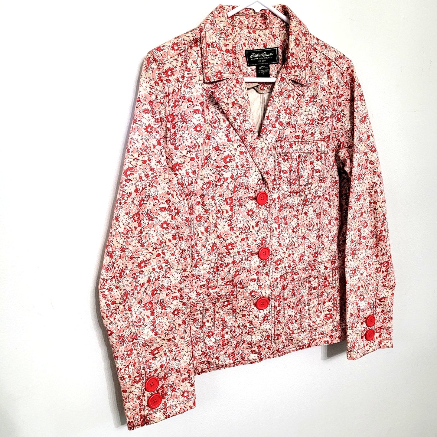 Eddie Bauer Women’s Medium Pink Floral Button Front Jacket Blazer