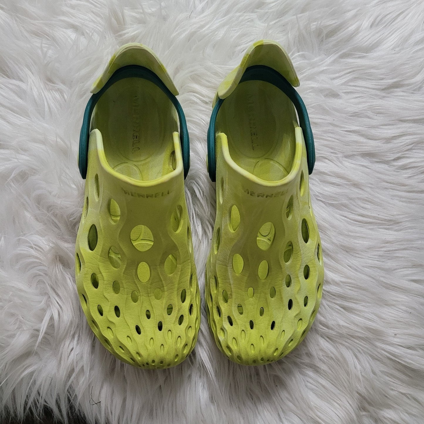 Merrell Hydro Moc Big Kids Size 1 Yellow Green Slip On Clogs Water Shoes