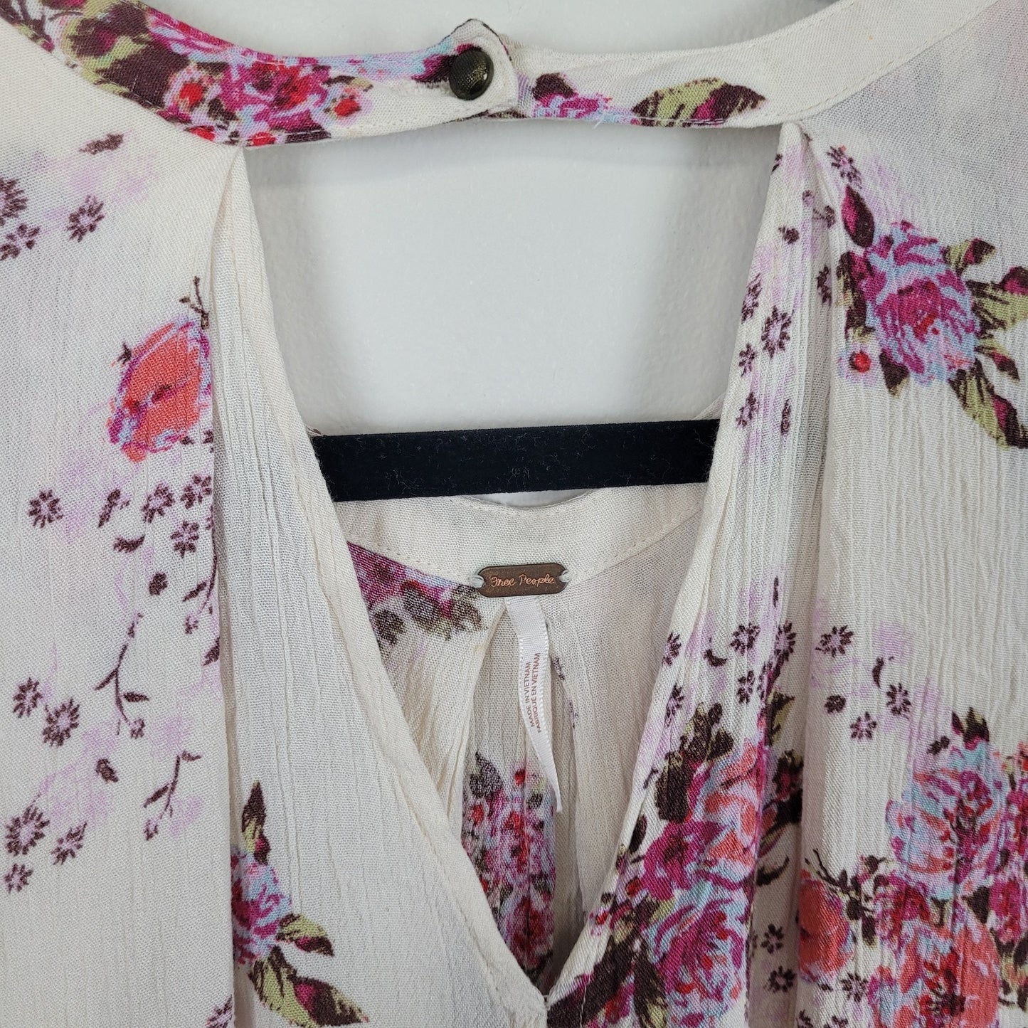 Free People Womens Medium Tree Swing Tunic Dress Boho Floral Cream Pink Hi Lo Fe