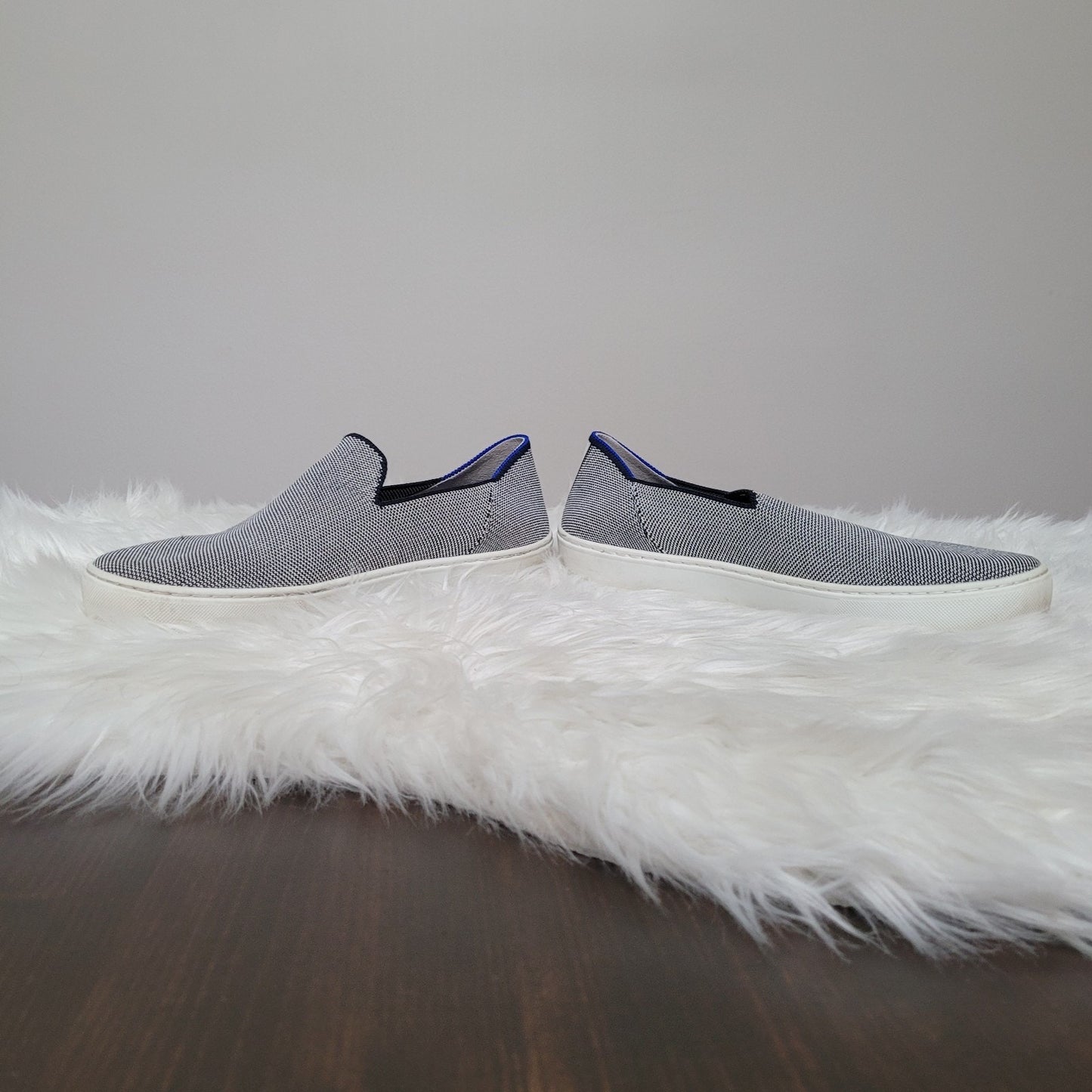 Rothy’s Women’s 9 The Original Sneaker Anchor Blue Knit Slip On Shoes Clean EUC