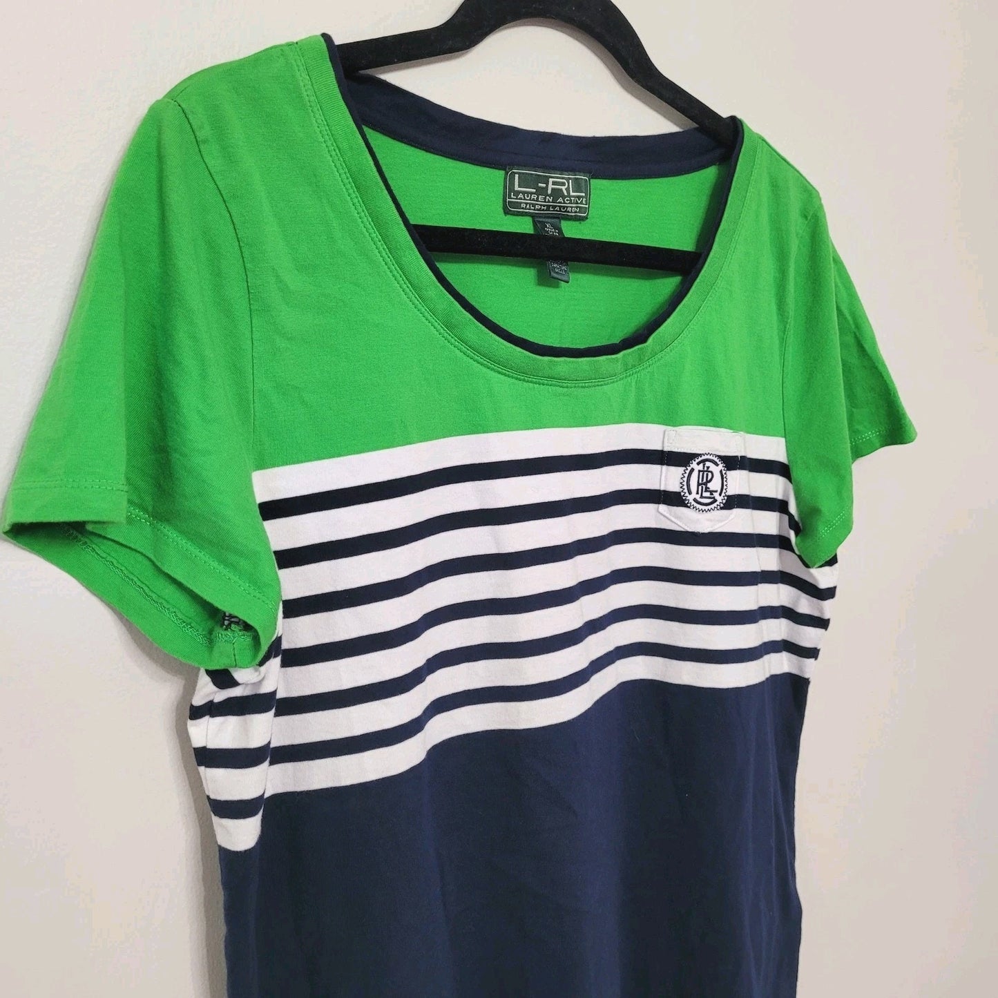 Ralph Lauren Striped T-Shirt XL Green Navy Blue Nautical Short Sleeve Cotton