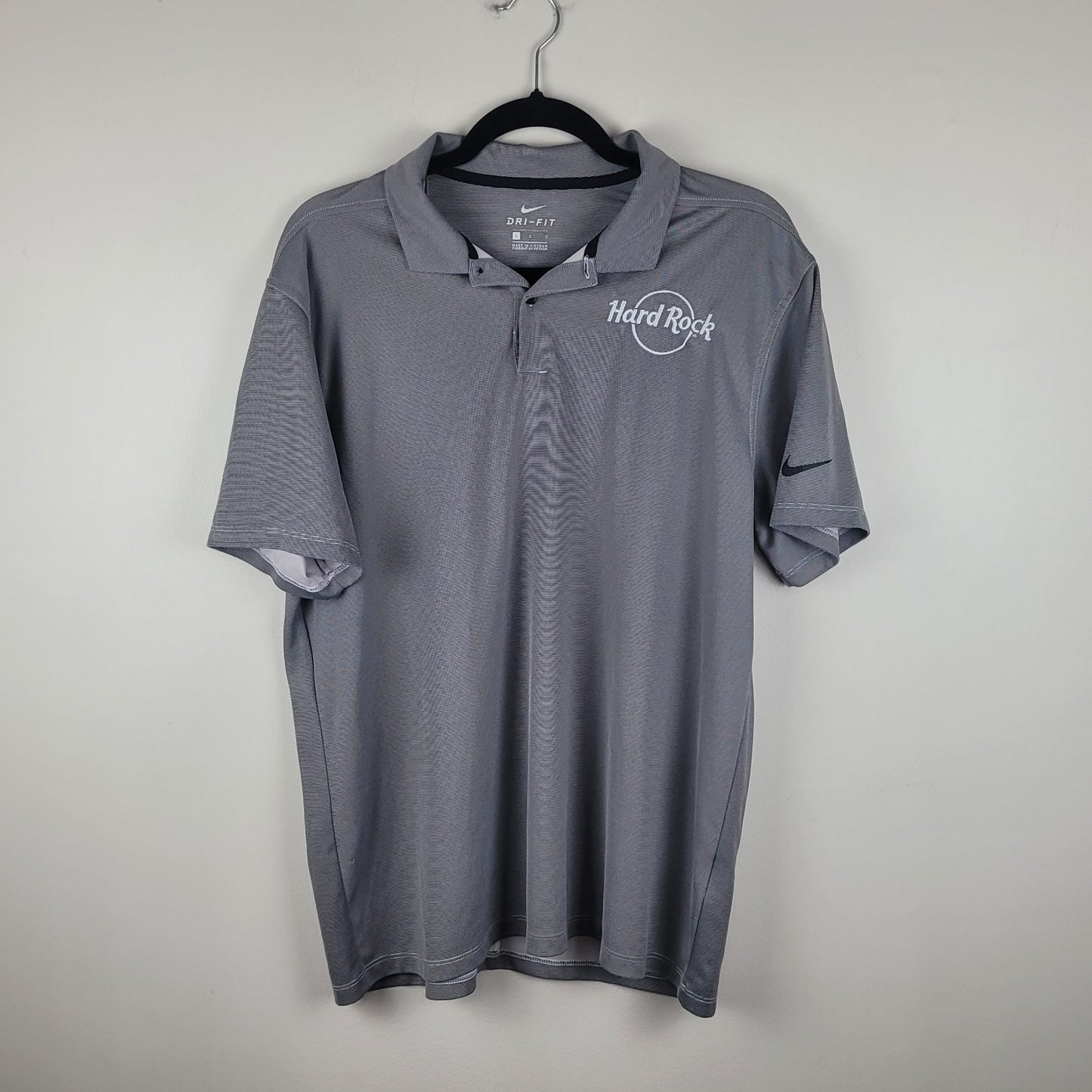 Nike Dri-Fit Mens Large Polo Shirt Gray Hard Rock Hotel Logo Golf Activewear VGU