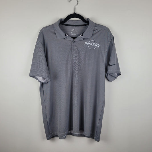 Nike Dri-Fit Mens Large Polo Shirt Gray Hard Rock Hotel Logo Golf Activewear VGU