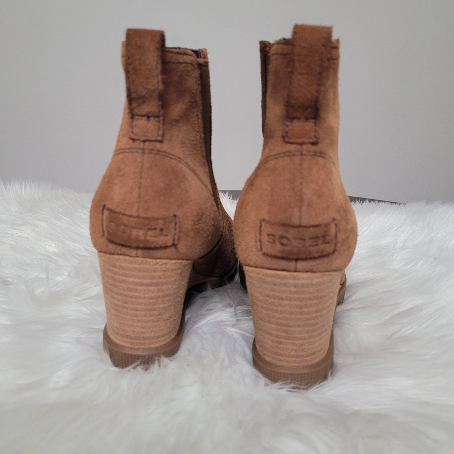 Sorel Women’s 9 Joan Uptown Wedge Booties Brown Suede Chelsea EUC 1930931