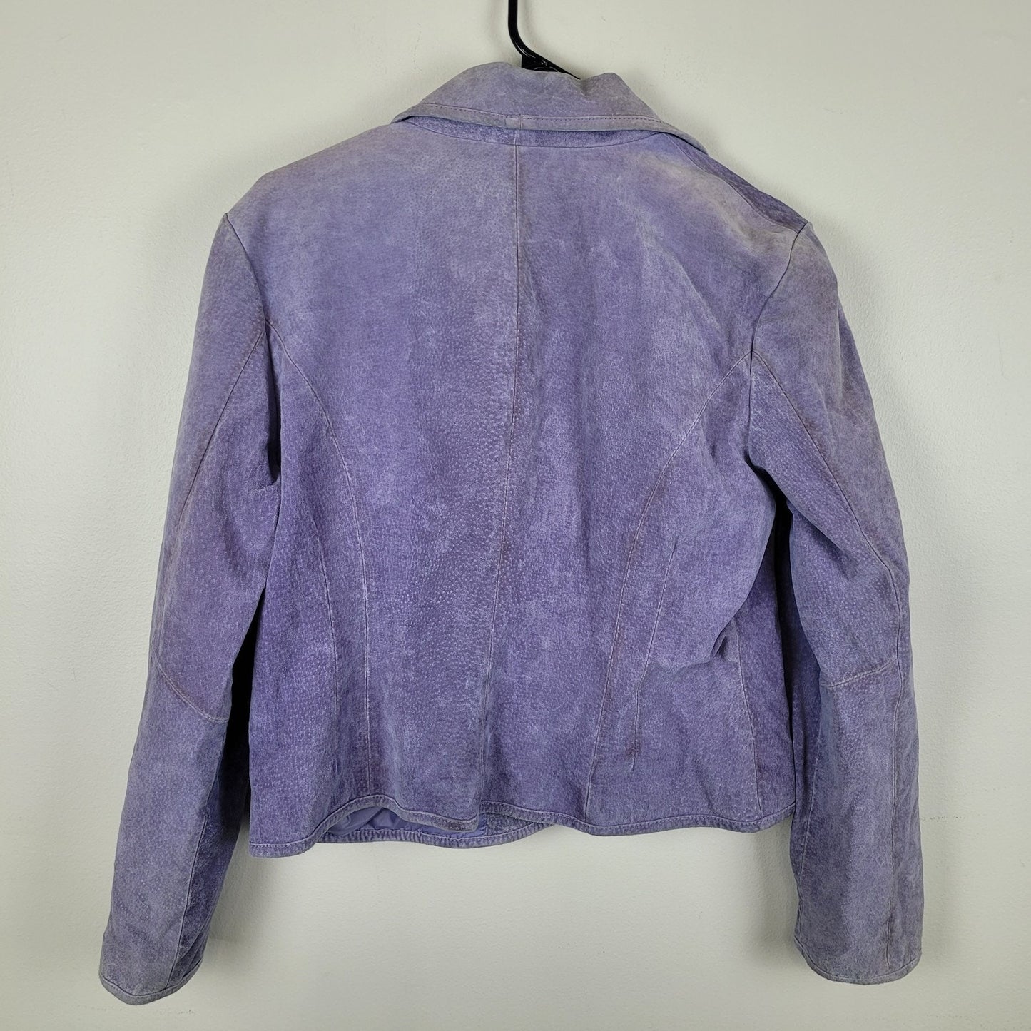 NWT Live a Little Womens M Lavender Suede Leather Jacket Floral Accent Blazer