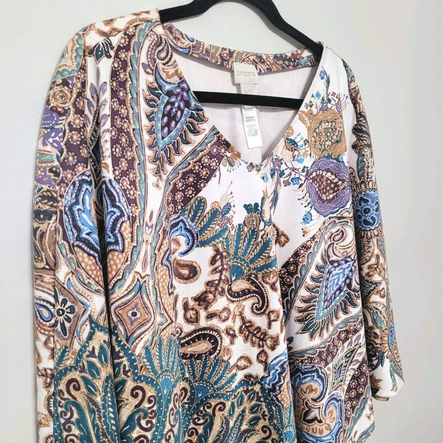 Chicos Women’s S/M Super Soft Faux Suede Poncho Floral Paisley Pretty