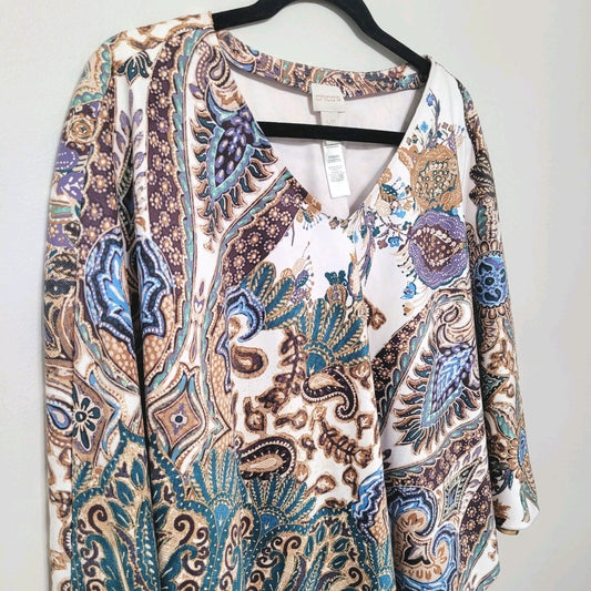 Chicos Women’s S/M Super Soft Faux Suede Poncho Floral Paisley Pretty