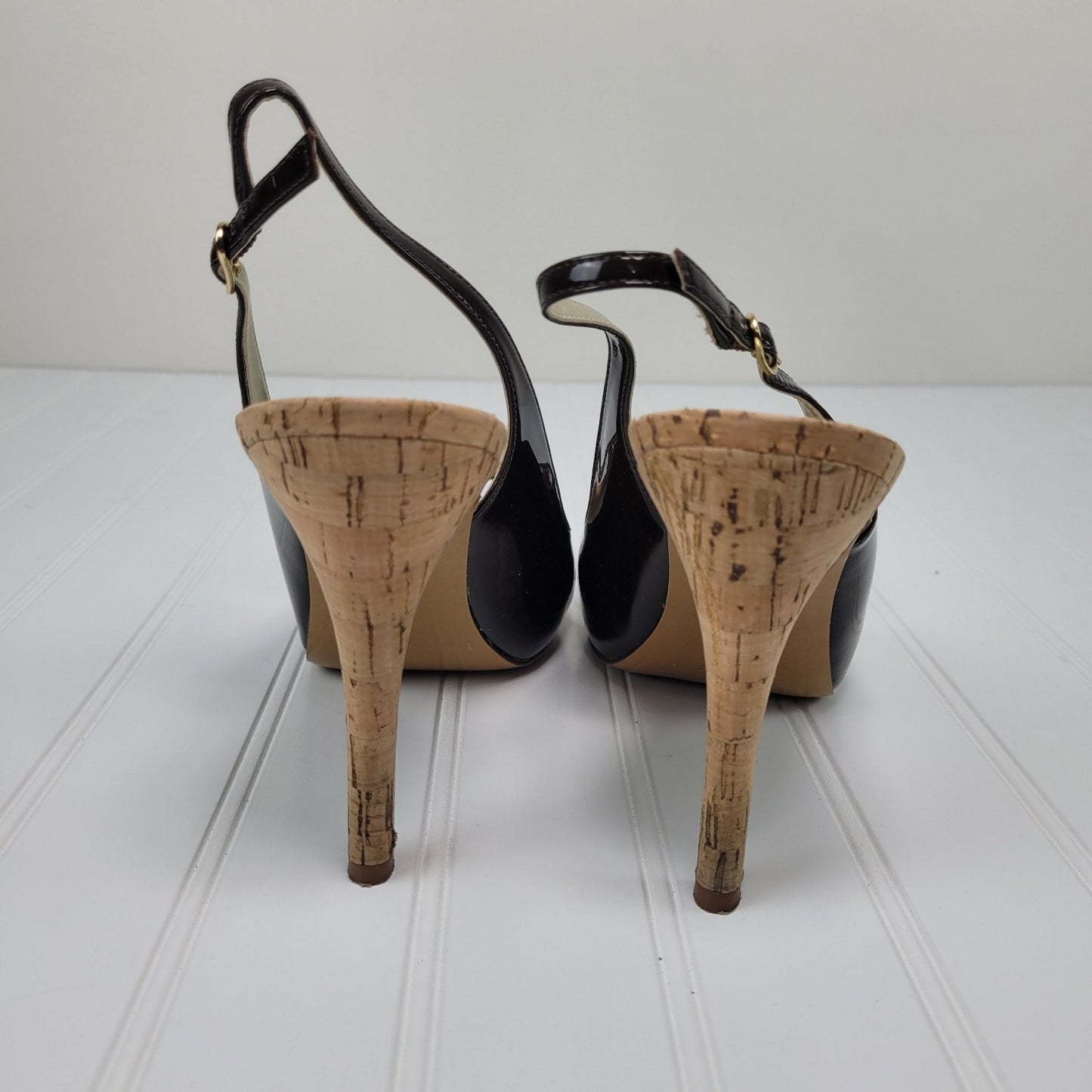 Guess by Marciano Womens 8.5M Slingback Heels Chocolate Brown Patent Leather