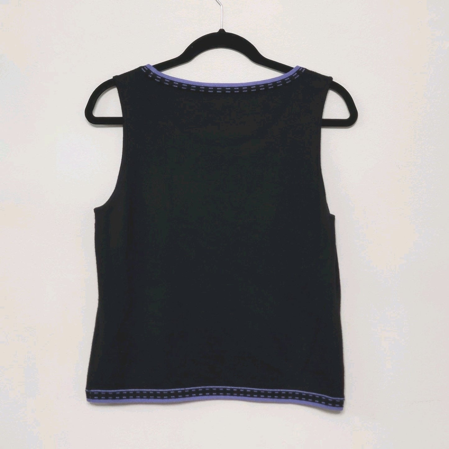 Tahari Knit Tank Top 10P Black Purple Trim Sleeveless Blouse Petite