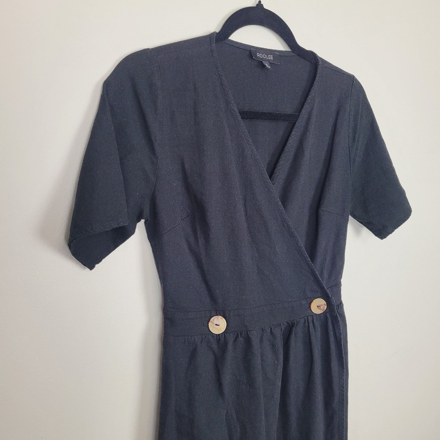 Roolee Women’s Small Black Linen Blend Midi Dress Nursing Friendly