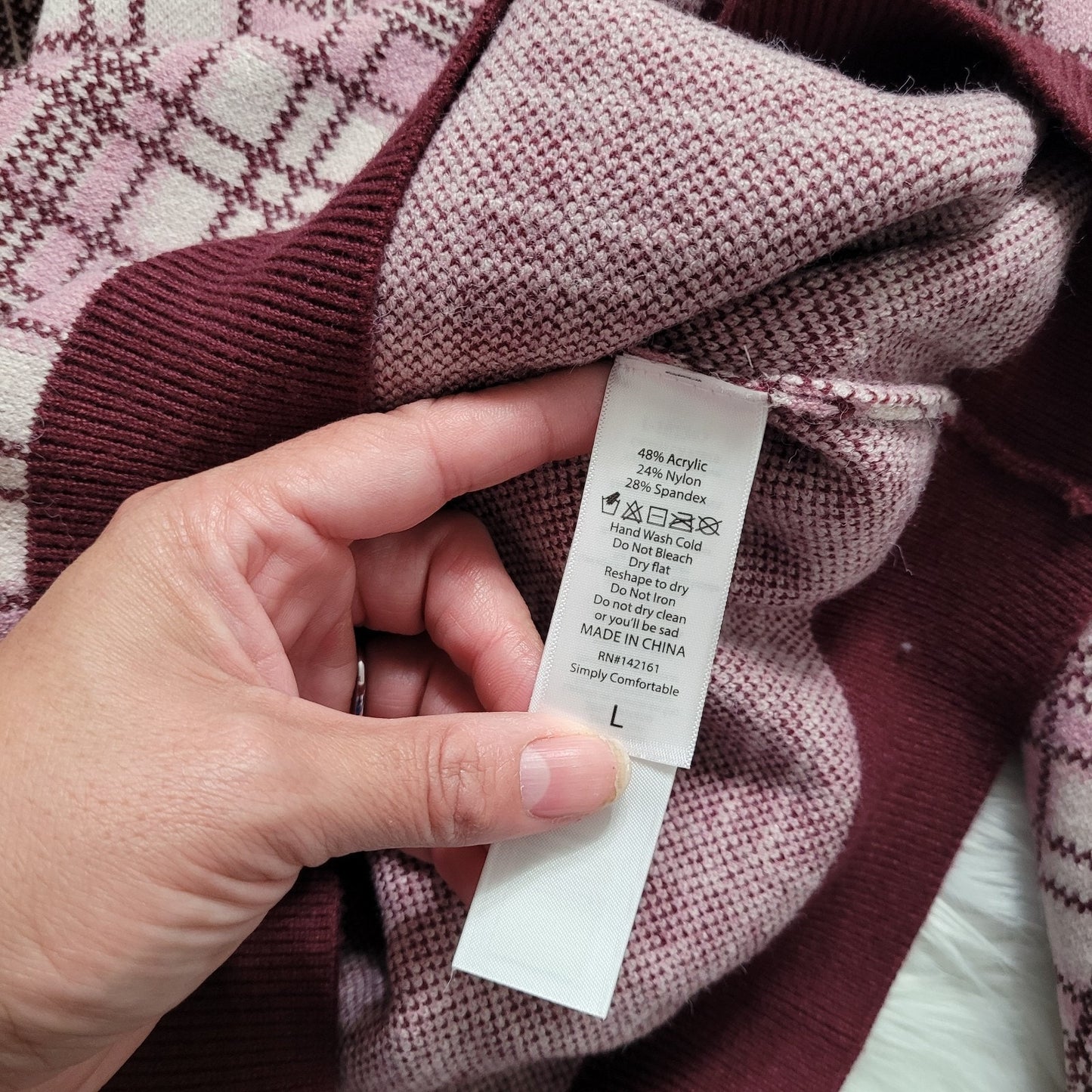 NWT LuLaRoe Women’s Large Piper Sweater Burgundy Plaid Balloon Sleeve