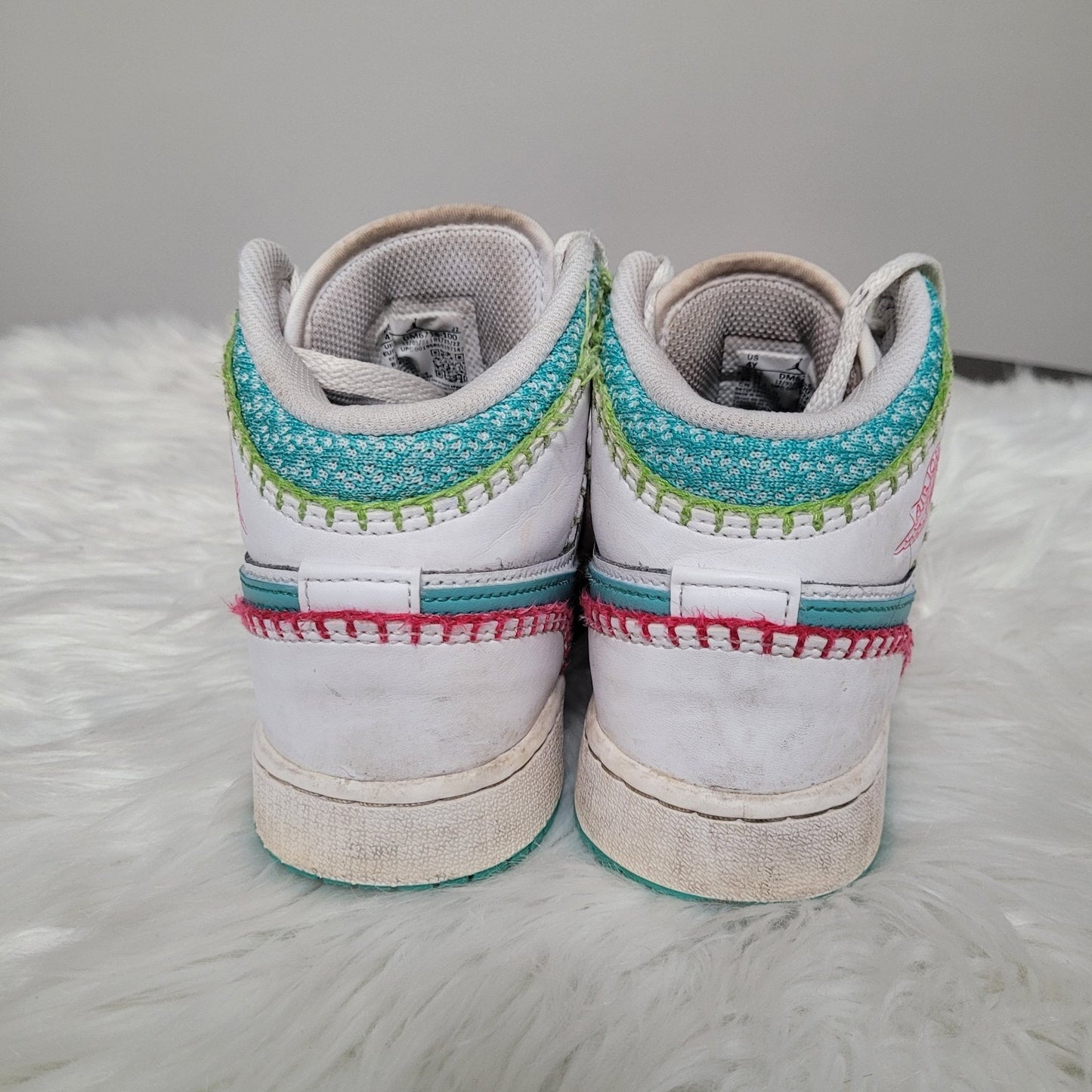 AIR JORDAN 1 MID SE 4y GS 'Multi Baseball Knit' White Teal Pink DM9648-100