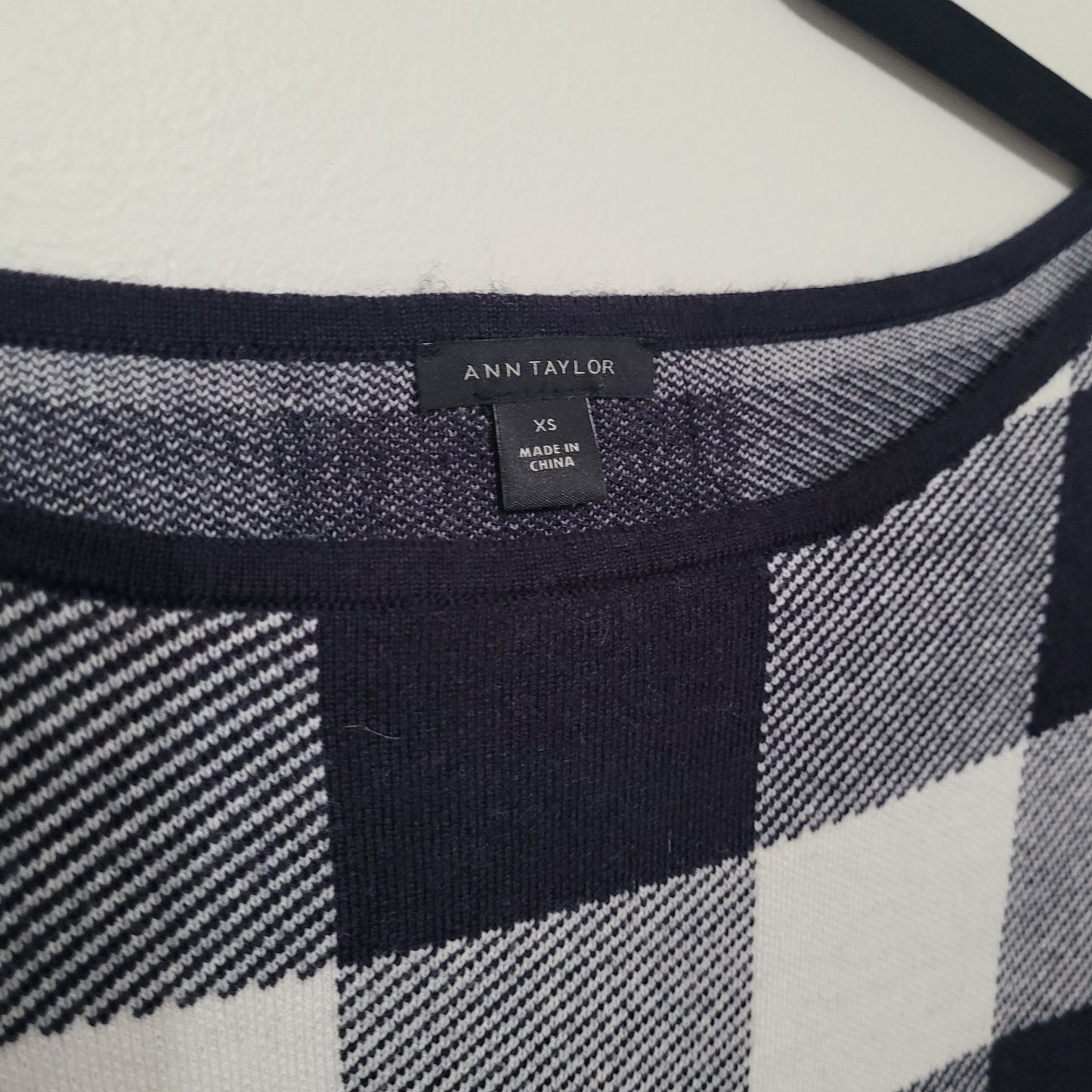 Ann Taylor Women’s XS Sweater Wool Dress Black White Buffalo Plaid Long Sleeve