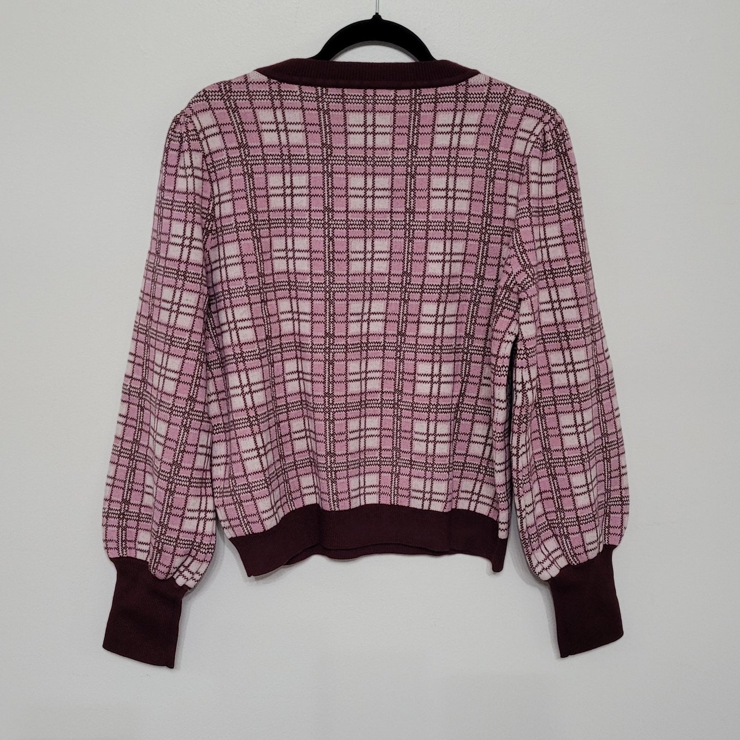 NWT LuLaRoe Women’s Large Piper Sweater Burgundy Plaid Balloon Sleeve