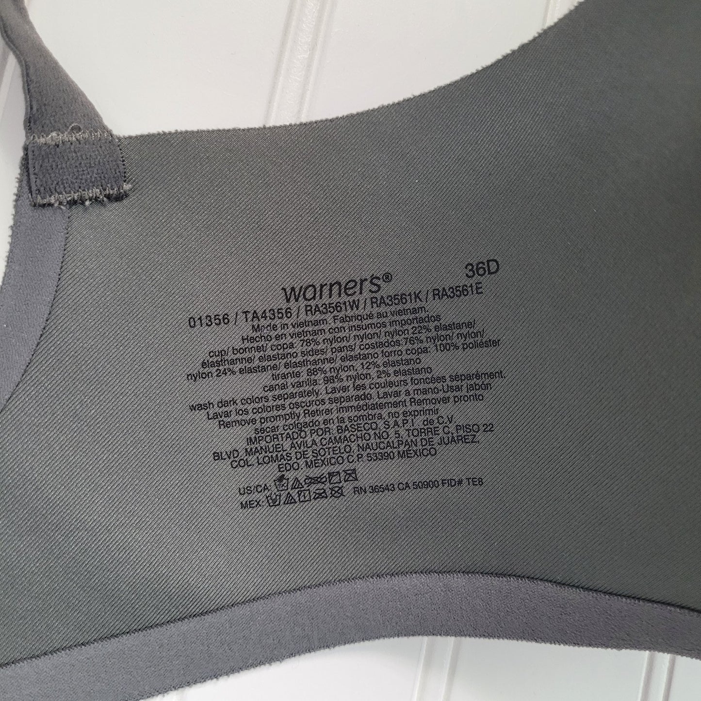 Warner’s Bra Womens 36D Gunmetal Gray Padded Underwire Adjustable Back 01356