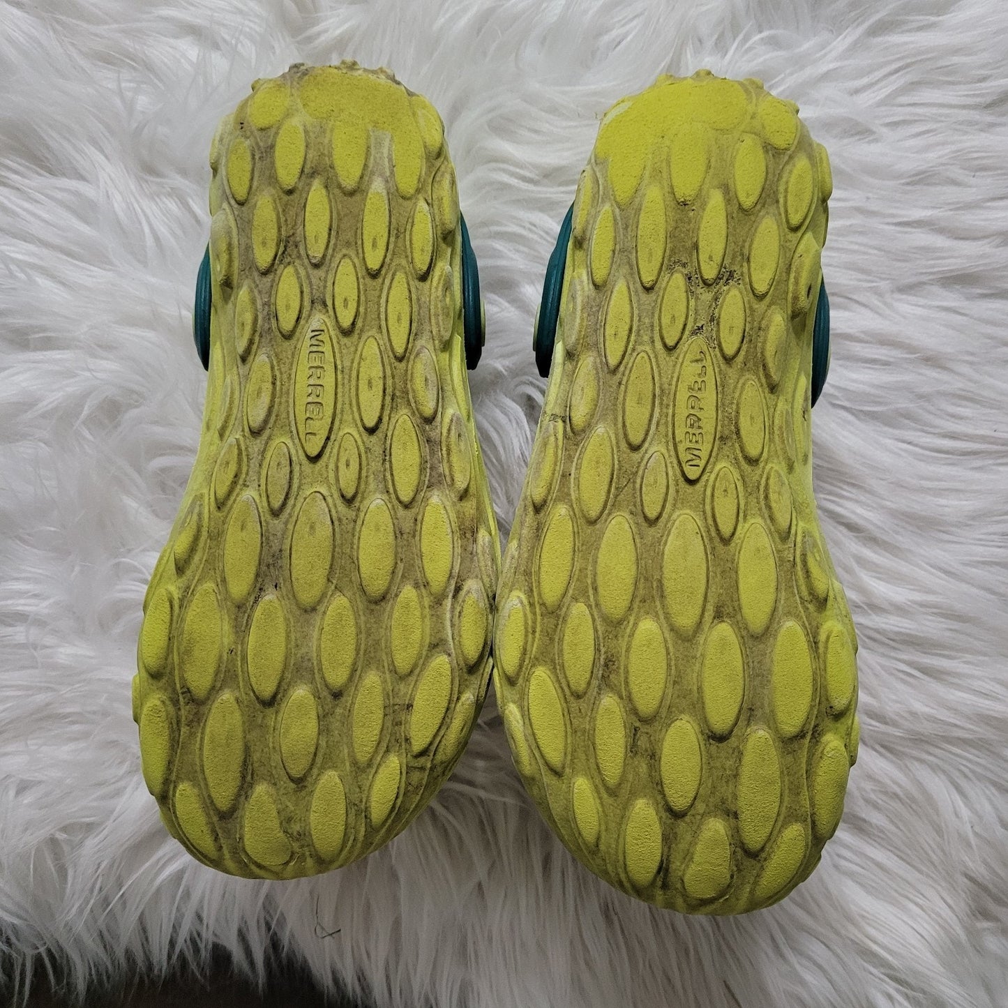 Merrell Hydro Moc Big Kids Size 1 Yellow Green Slip On Clogs Water Shoes
