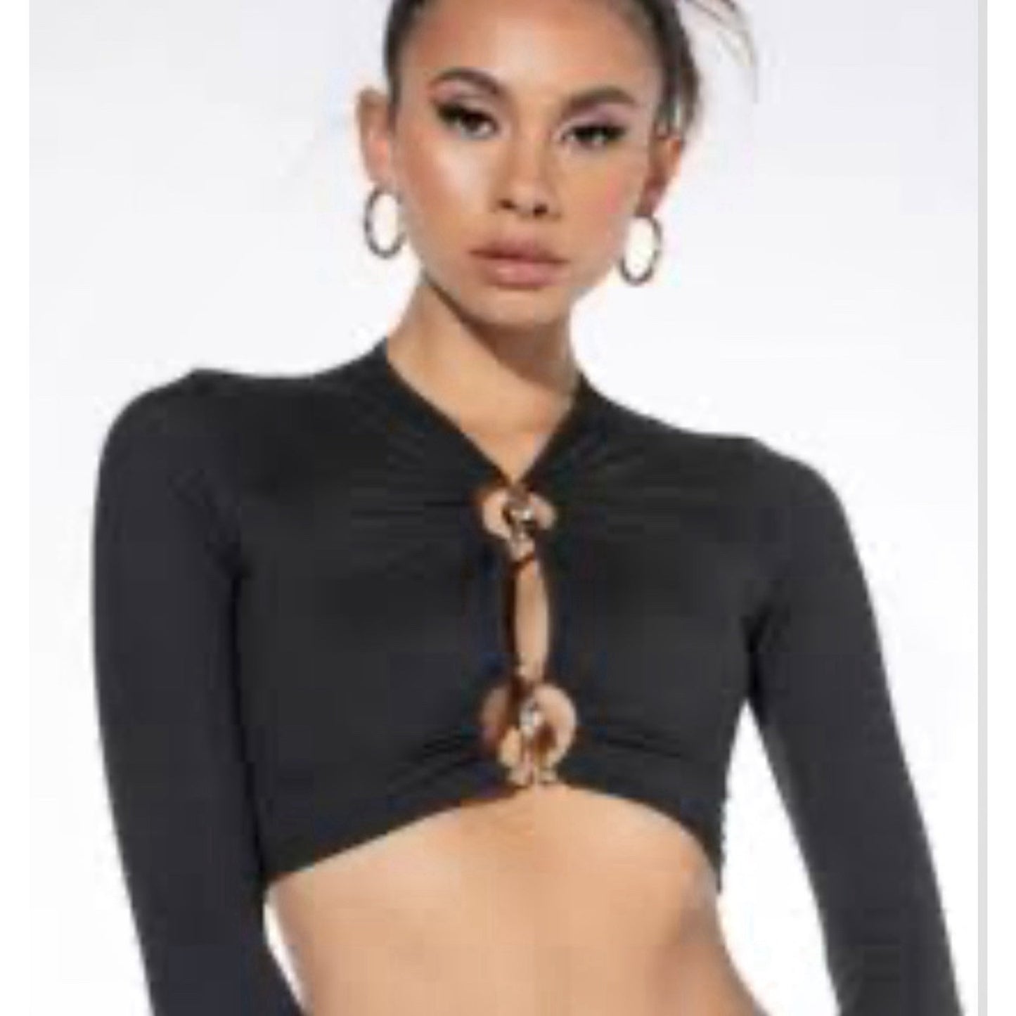 Y2K Whimsigoth Black Crop Top Akira Small Long Sleeve Ring Detail Clubwear