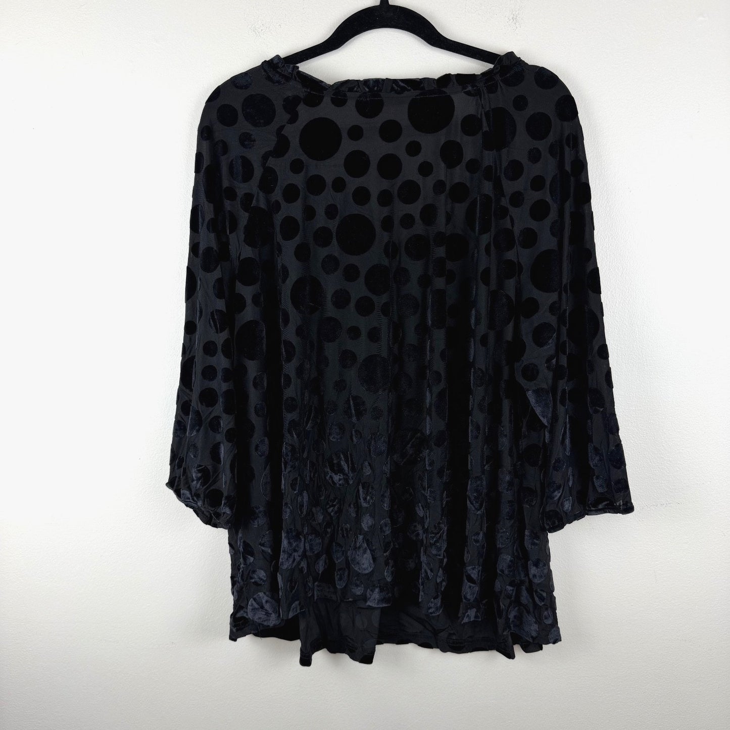 Agnes Orinda Women’s 3X Black Polka Dot Tunic Top Velvet Flock Surplice Sleeve