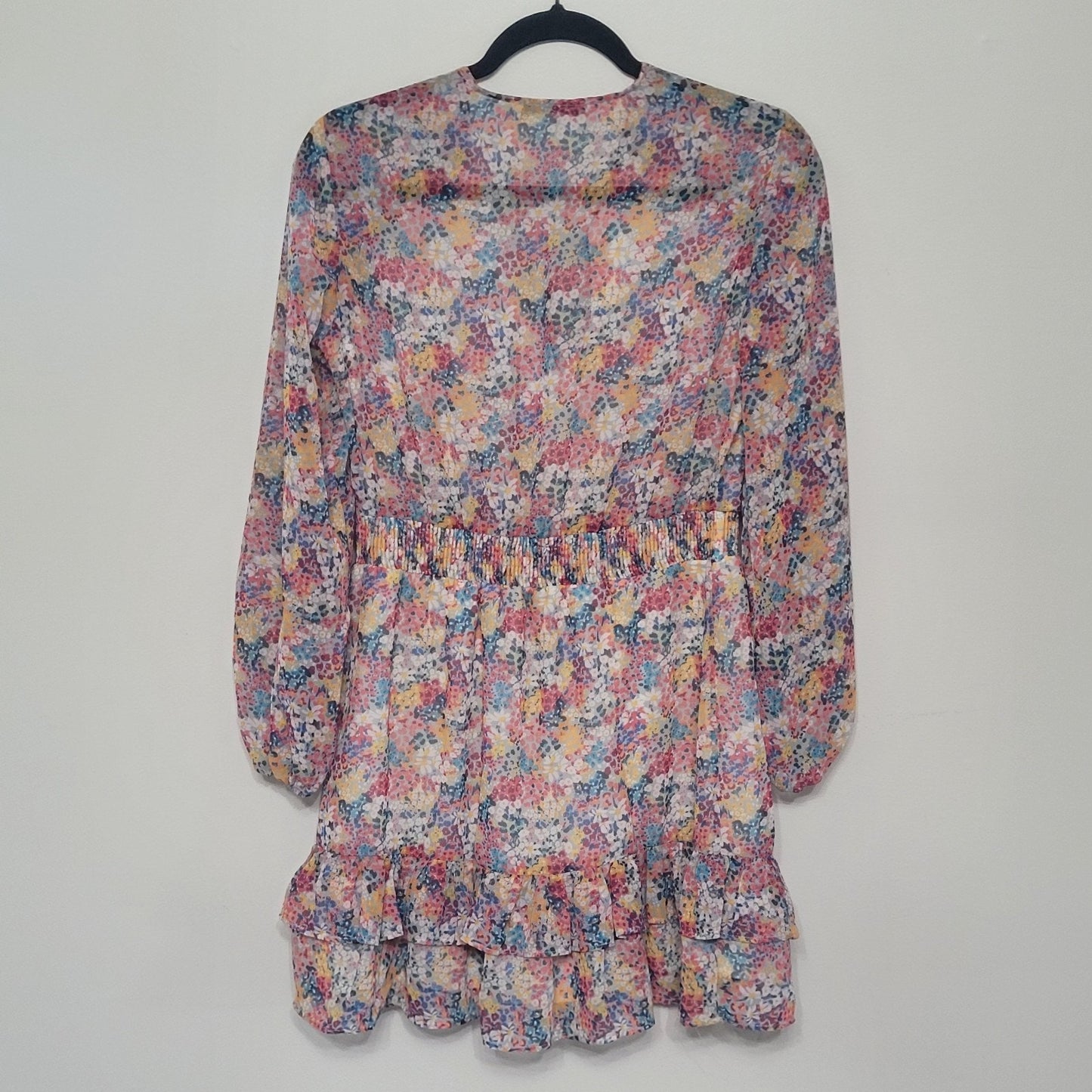 Zara Floral Print Ruffle Dress Small Long Sleeve Smocked Waist Boho