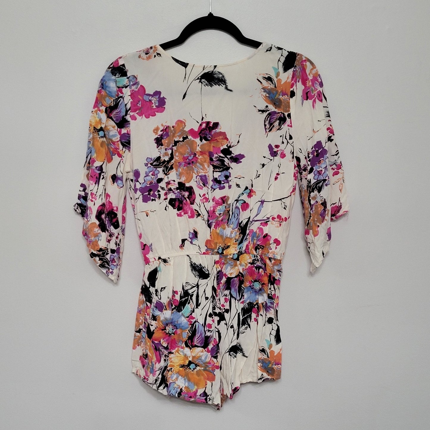 Umgee Women’s Small Floral Romper White Multicolor Boho Festival Outfit EUC