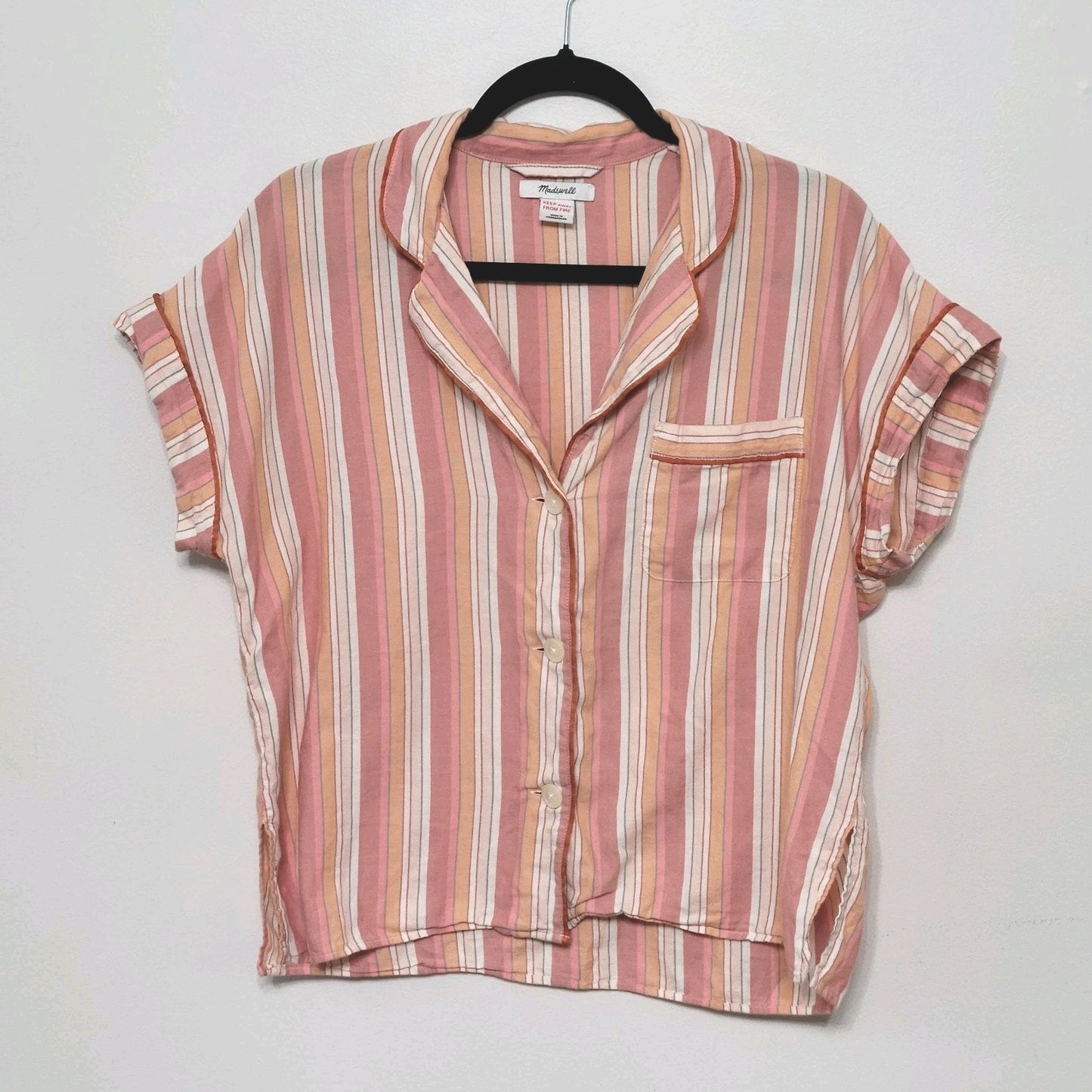 Madewell Pajama Top Medium Rainbow Stripe Button Up Y2K Vintage Aesthetic