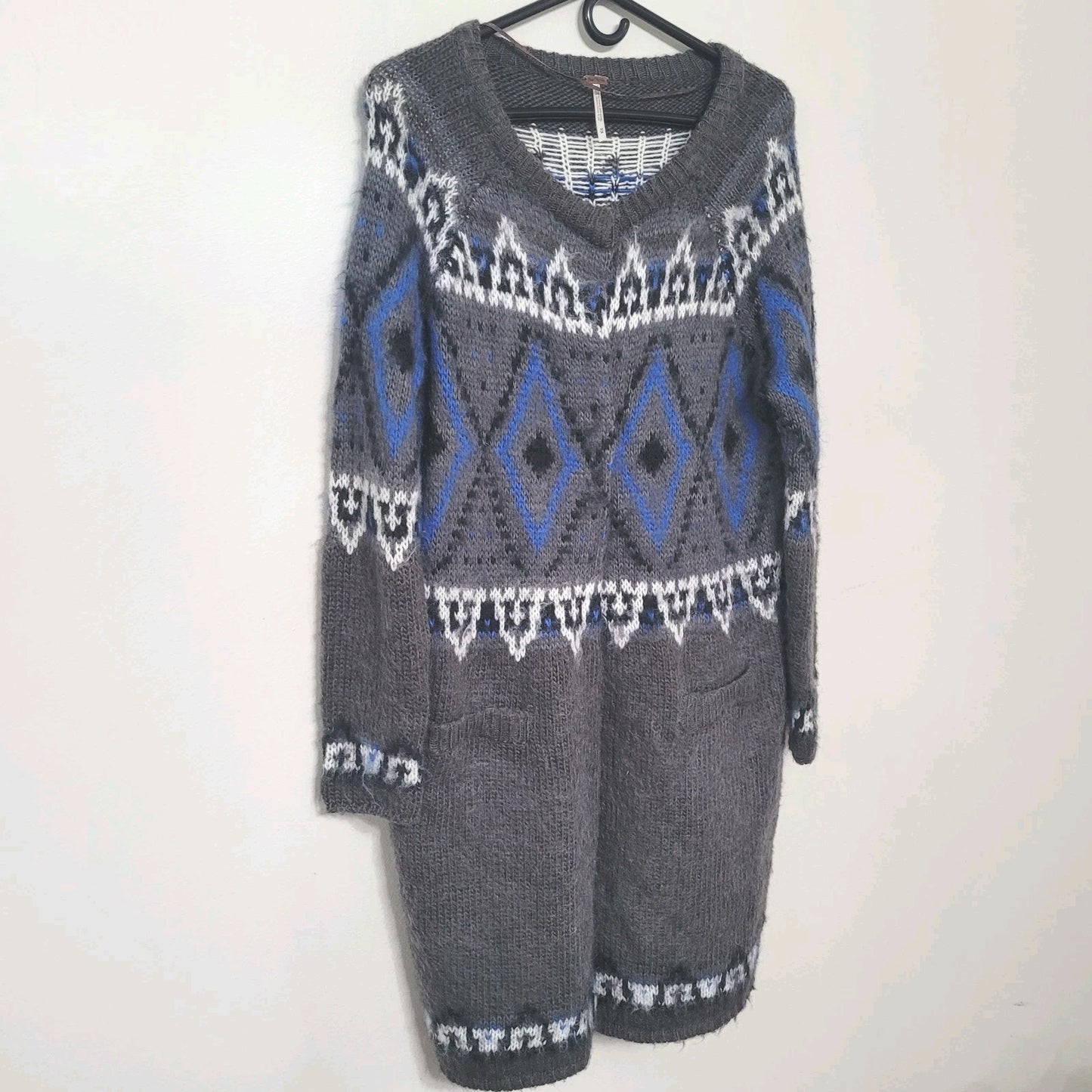 Free People F609X618 Frosted Fair Isle Cardigan Grey Combo SZ Medium