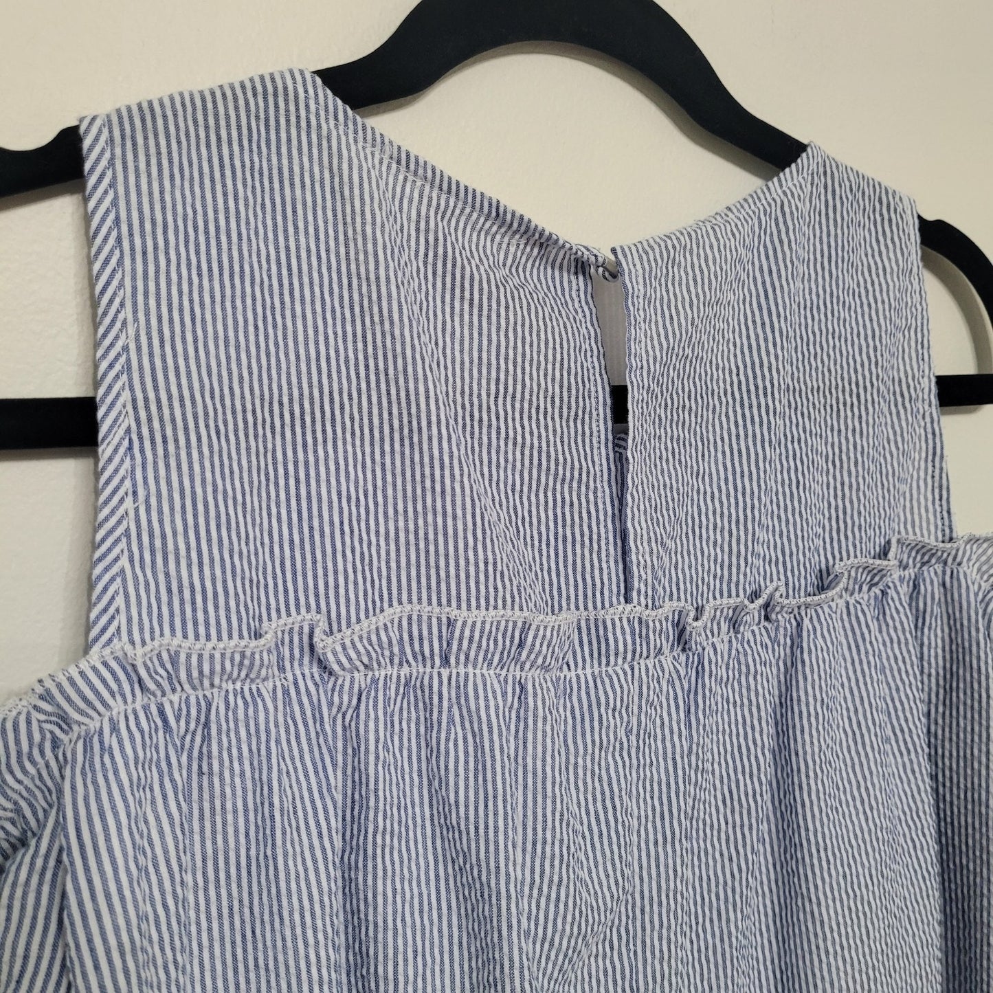Andree by Unit Women’s Medium Dress Blue White Stripe Off Shoulder Ruffle