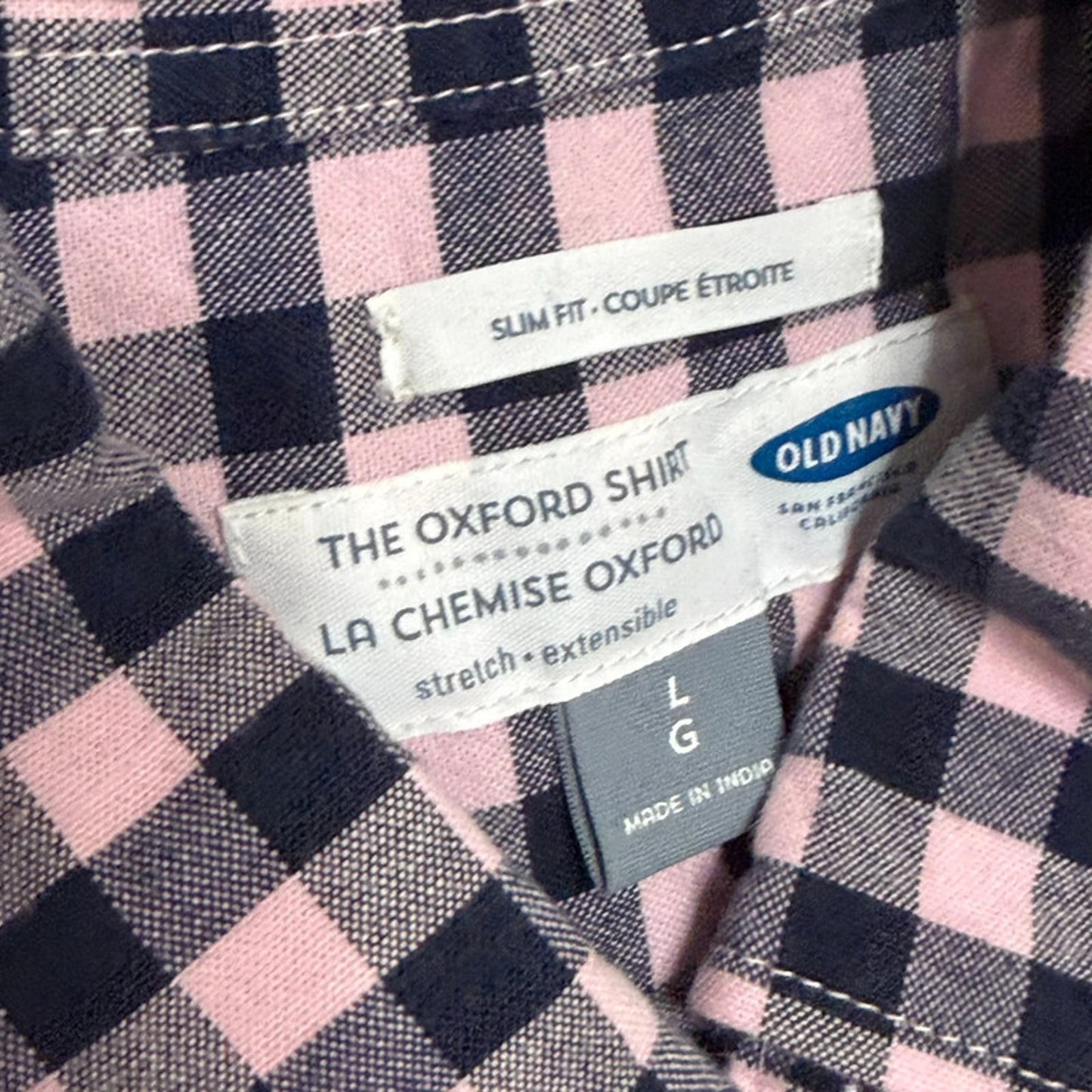 Old Navy Men's Oxford Shirt Large Pink Black Checkered Casual