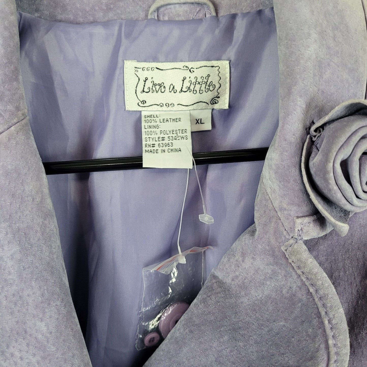 NWT Live a Little Womens M Lavender Suede Leather Jacket Floral Accent Blazer