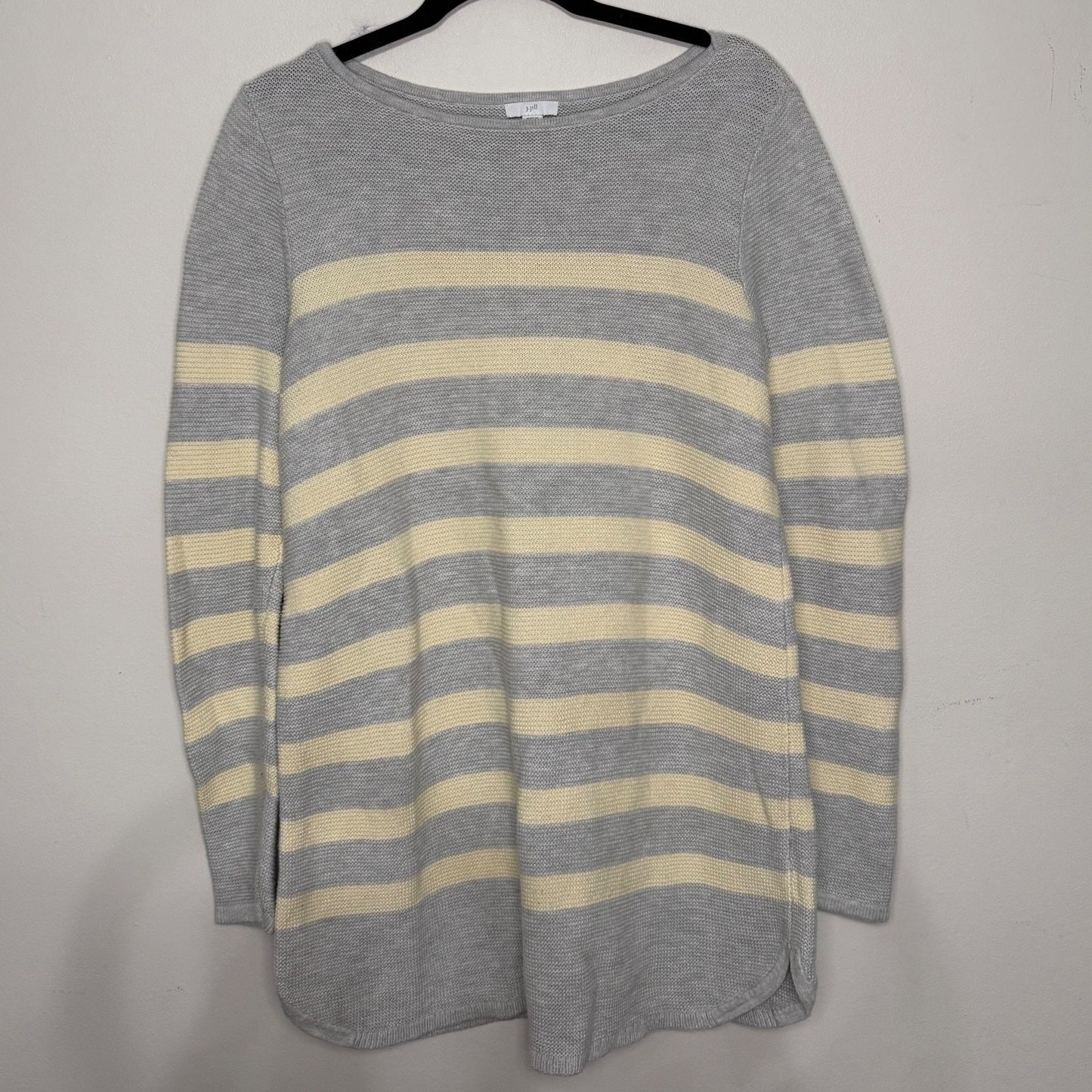 J Jill Sweater Womens Medium Gray Yellow Striped Casual Pullover Knit Top