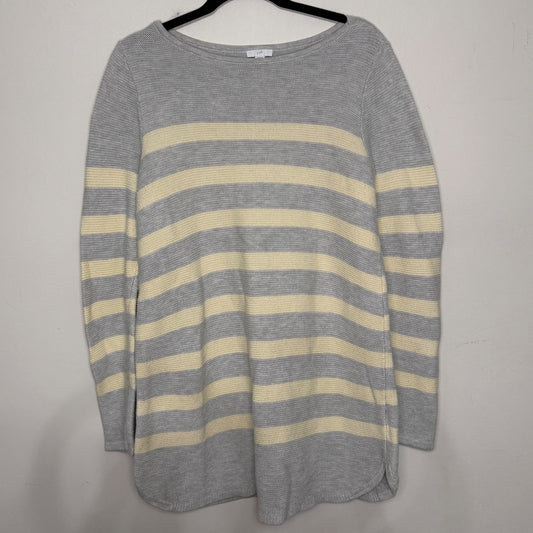 J Jill Sweater Womens Medium Gray Yellow Striped Casual Pullover Knit Top