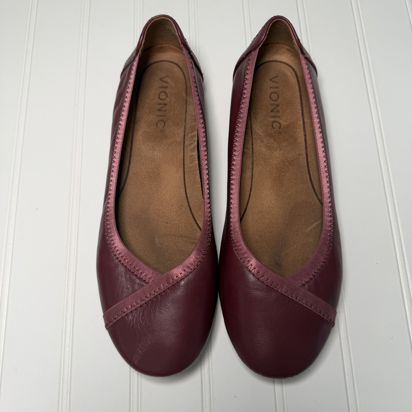 Vionic Caroll Ballet Flats Womens Size 7 Shiraz Wine Leather Slip On Comfort