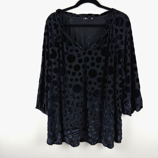 Agnes Orinda Women’s 3X Black Polka Dot Tunic Top Velvet Flock Surplice Sleeve