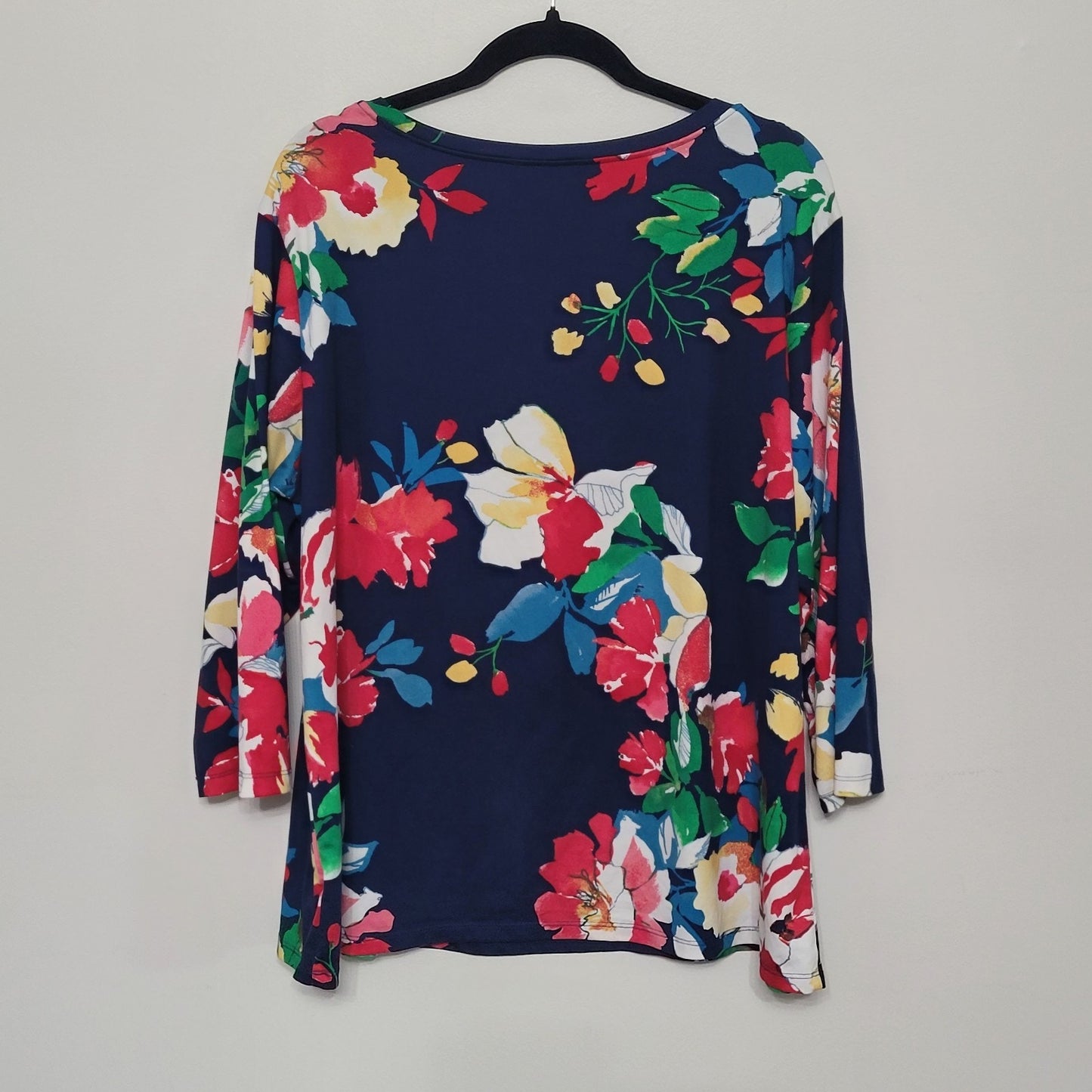 Pioneer Woman Women’s XXL Top Navy Floral V Neck 3/4 Sleeve Stretch VGUC