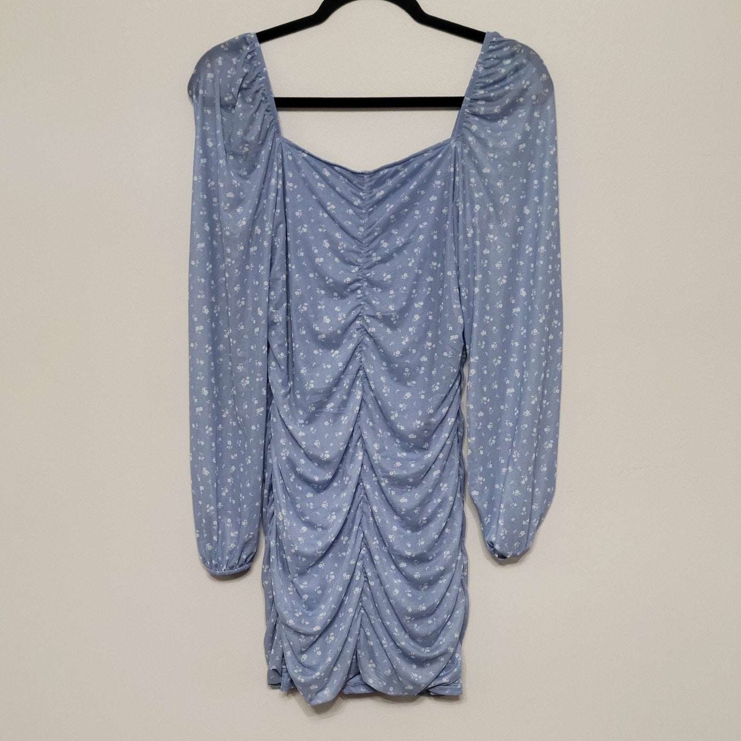 Divided H&M Blue Floral Ruched Dress Medium 90s Y2K Fairy Whimsigoth