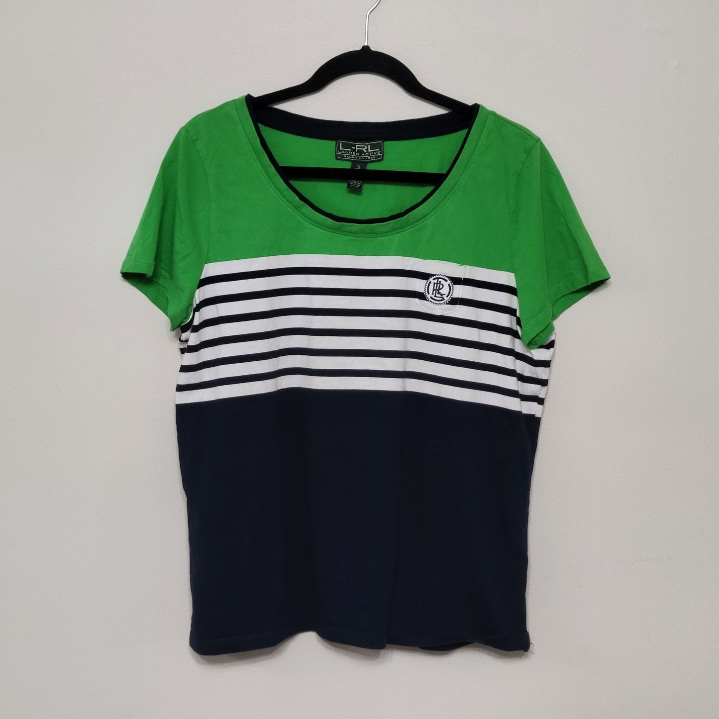 Ralph Lauren Striped T-Shirt XL Green Navy Blue Nautical Short Sleeve Cotton