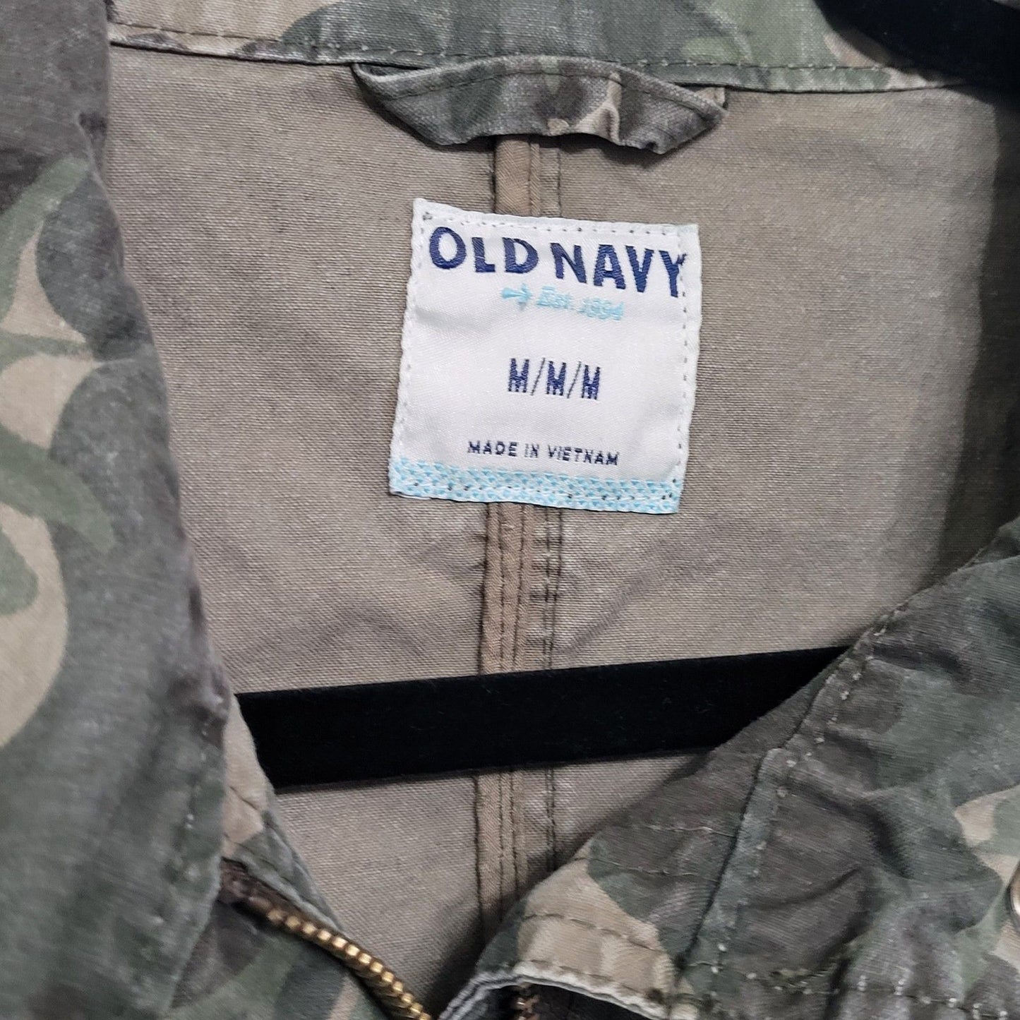 Old Navy Women’s Medium Green Camo Utility Jacket Zip Button Pockets Drawstring