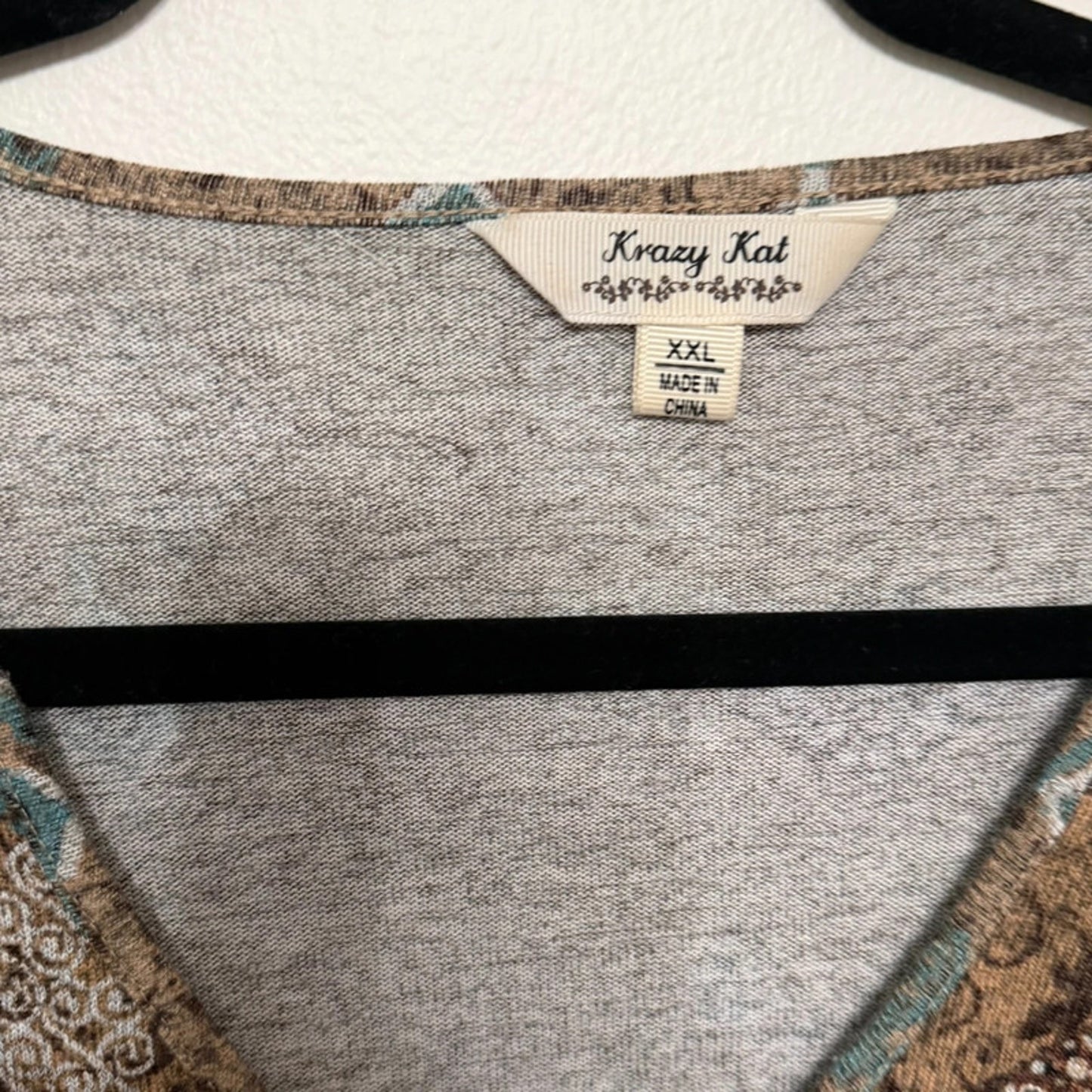 Brown Teal Krazy Kat Velvet Detail XXL Tunic Sweater