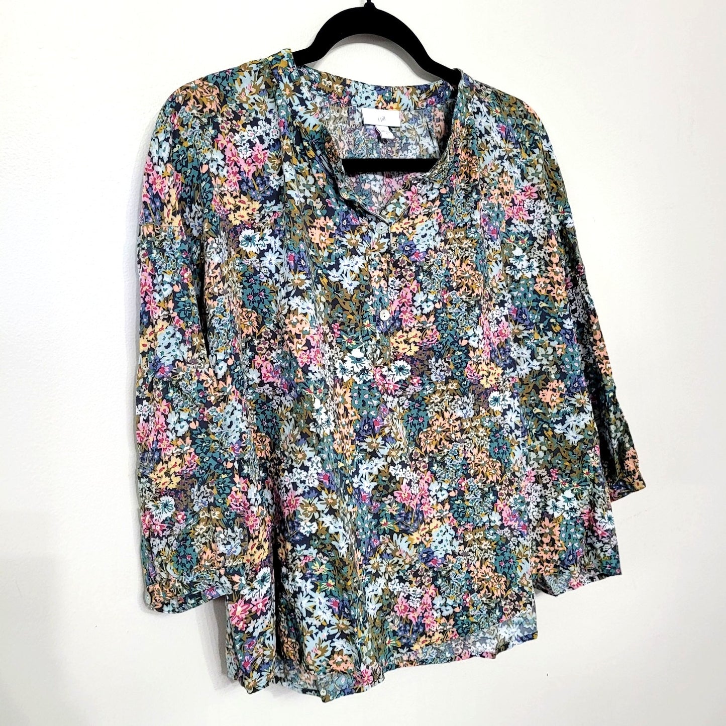 J. Jill Women’s Small Floral Blouse 3/4 Sleeve Rayon Top Multicolor