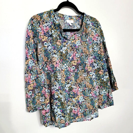 J. Jill Women’s Small Floral Blouse 3/4 Sleeve Rayon Top Multicolor