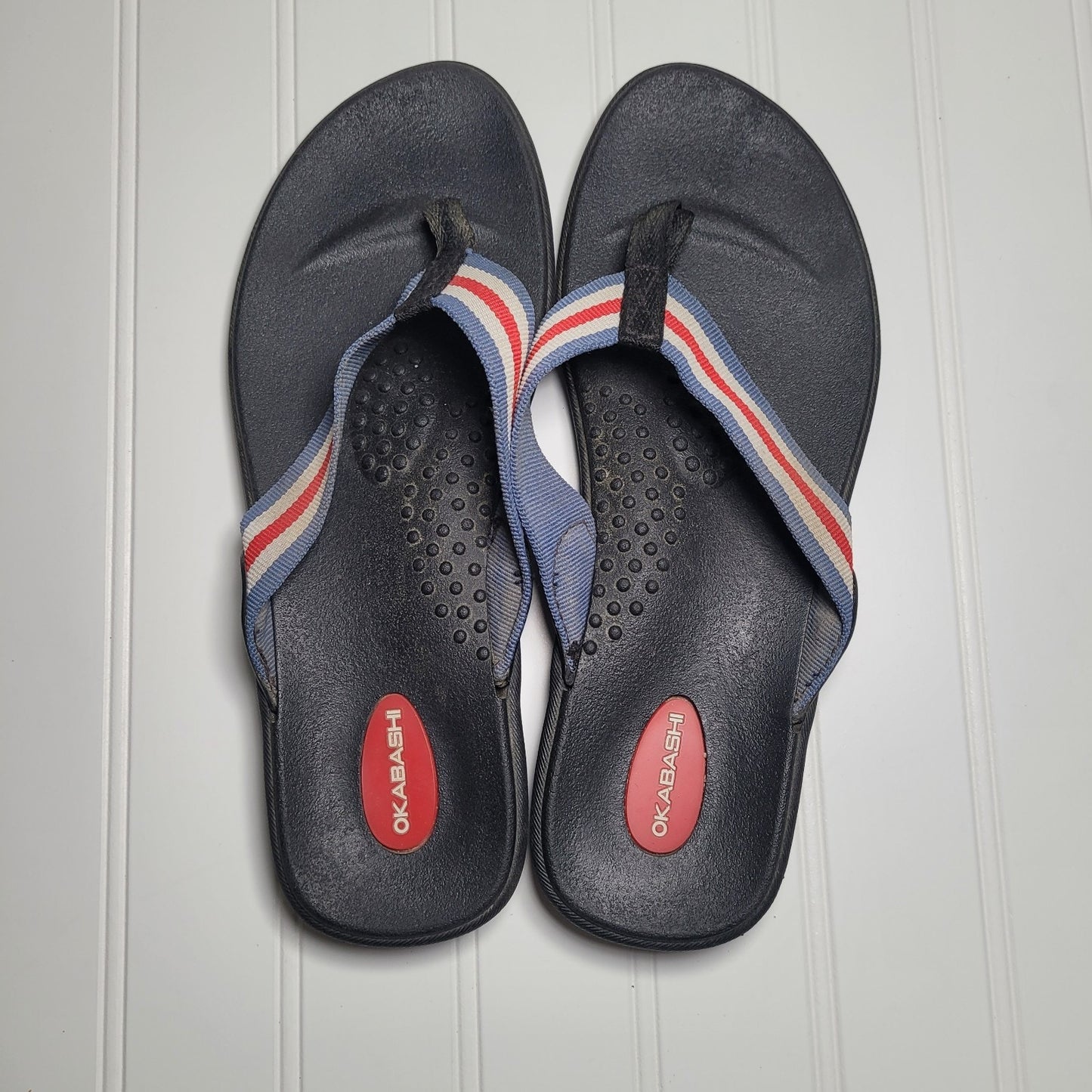 Okabashi Womens M/L Black Red Blue Flip Flop Sandals Comfort Slip On Beach