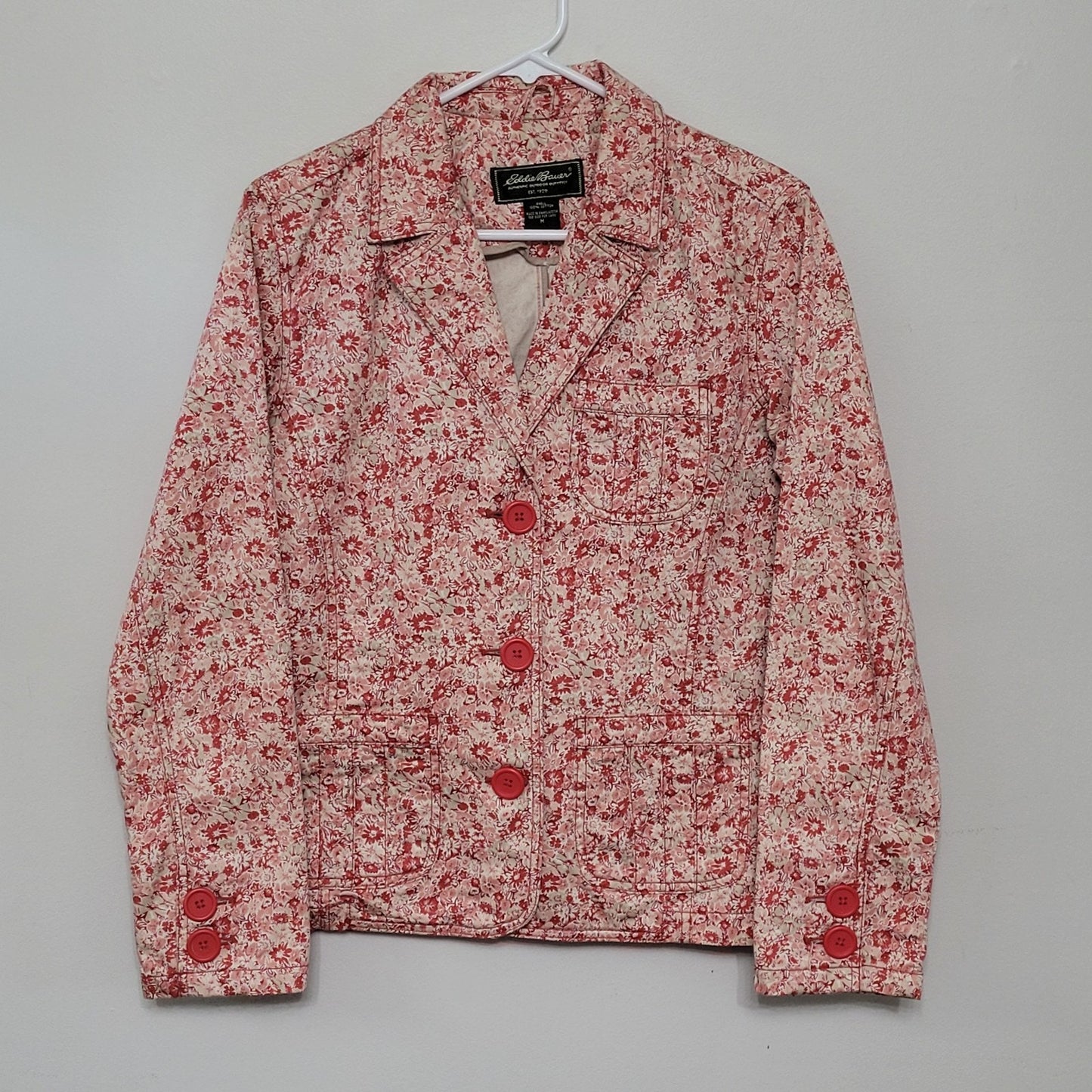 Eddie Bauer Women’s Medium Pink Floral Button Front Jacket Blazer
