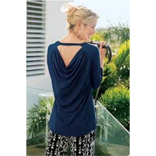 Soft Surroundings Women’s 2X Navy Britannia Draped Back Rayon Top EUC