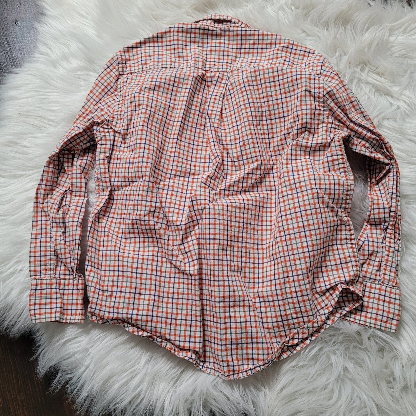 Ralph Lauren Polo Boys Dress Shirt 3T Orange Blue White Gingham Long Sleeve