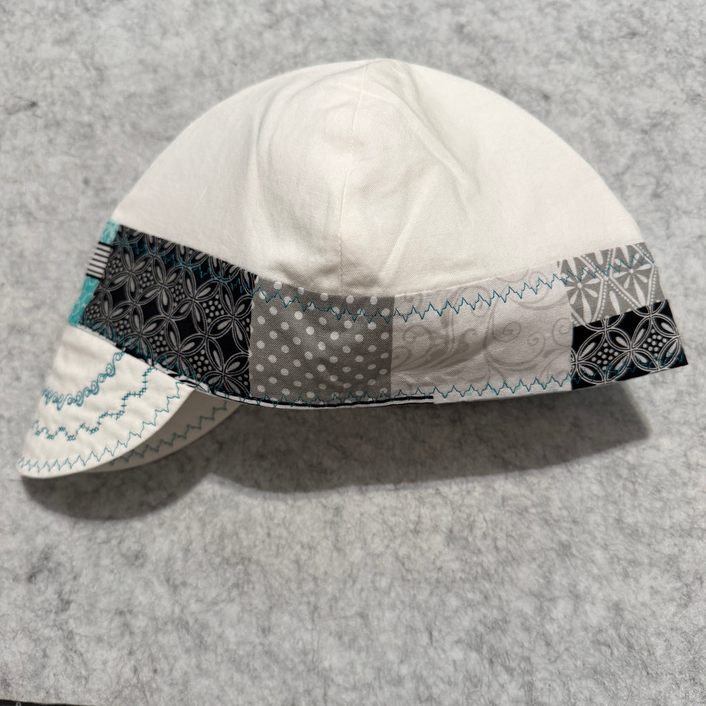 White & Teal Patchwork Bandana Welding Cap | Size 7 1/4 | Ready to Ship