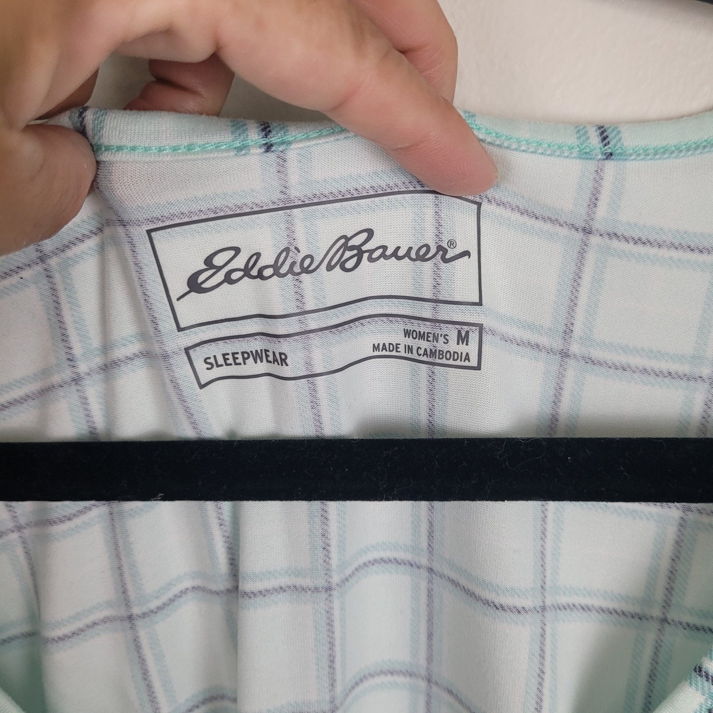 Eddie Bauer Womens Medium Pajama Tank Top Green Gray Plaid Soft Sleepwear Lounge