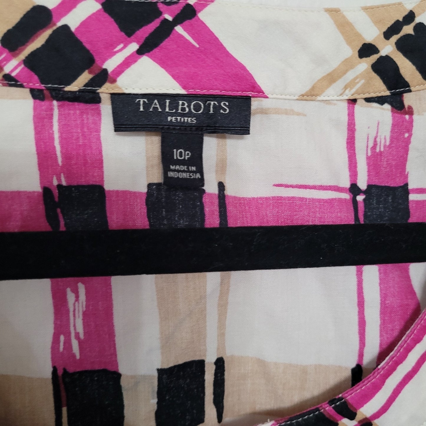 Talbots Sleeveless Tank Top 10P Purple Tan Black White Plaid Blouse