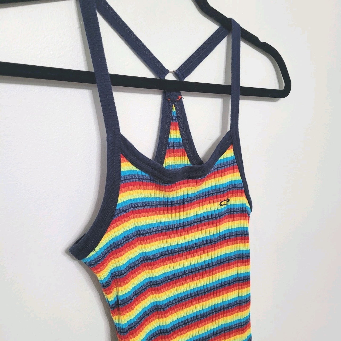 Ocean Pacific Rainbow Stripe Dress Medium Ribbed Knit Y2K Bodycon Vintage